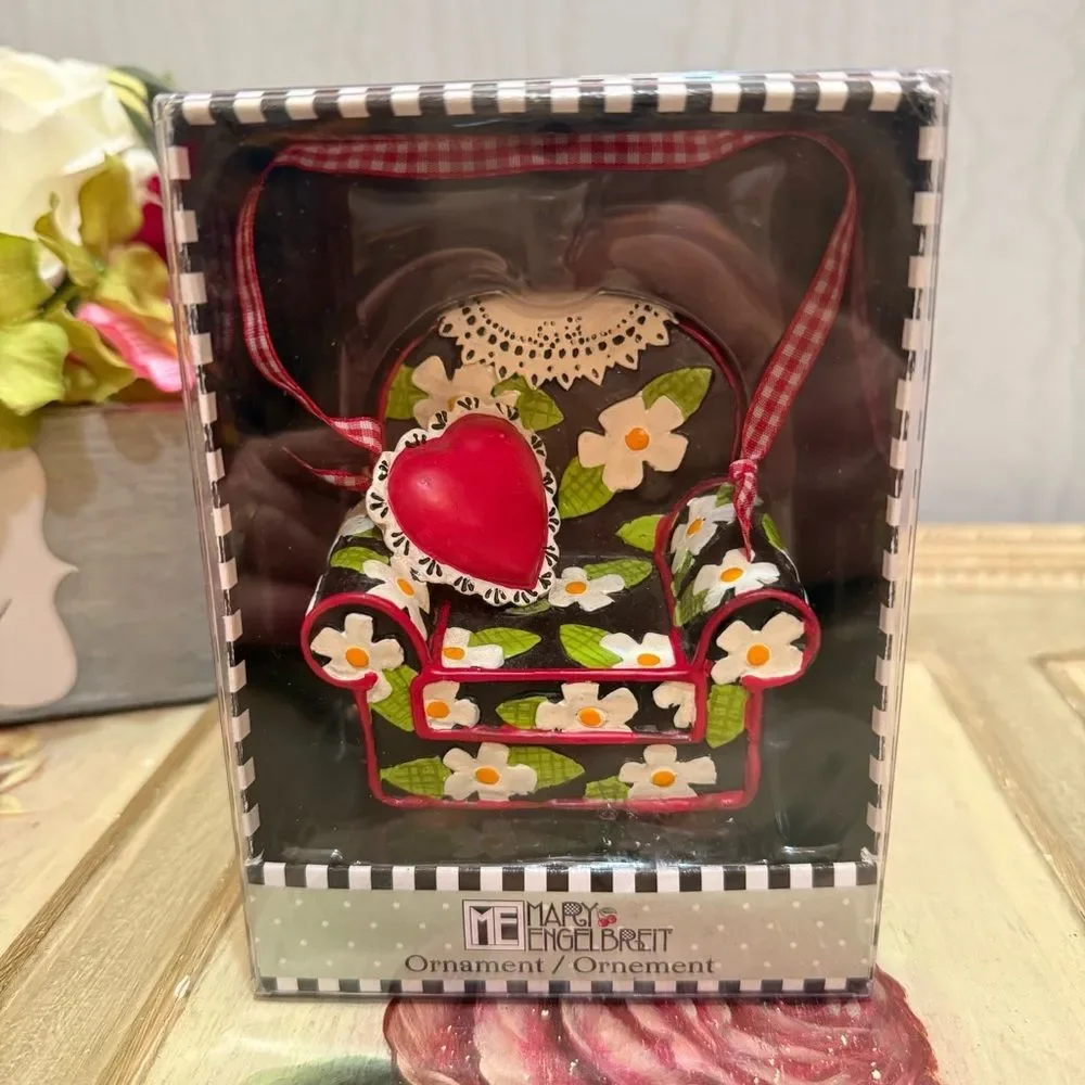 Vintage 90s Mary Engelbreit Floral Easy Chair with Heart Cushion Ornament in Box